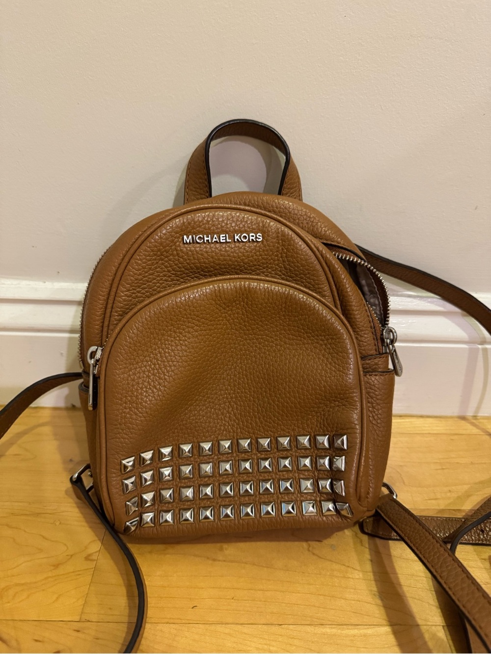 Michael Kors Tan Leather Studded Mini Backpack